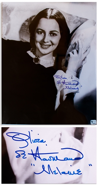 Olivia de Havilland Signed 11 x 14 Photo From Gone With The Wind as Melanie